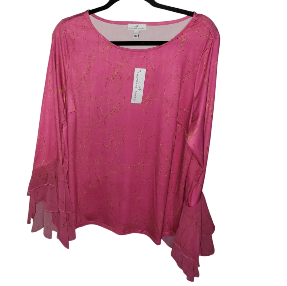 Shavonne Dorsey Pink Ruffled Sleeve Top size Large‎